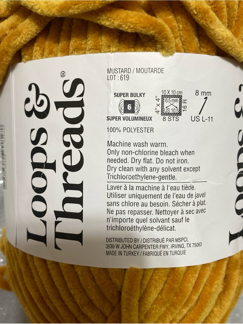 Chenille Home Slim Yarn Loops & Threads “Mustard" Lot 619 8.8 oz - Picture 2 of 3